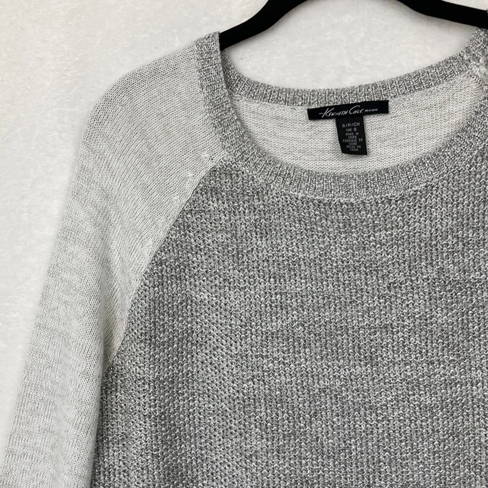 Kenneth Cole Women’s Raglan Silver Gray Sparkle Sweater sz Small